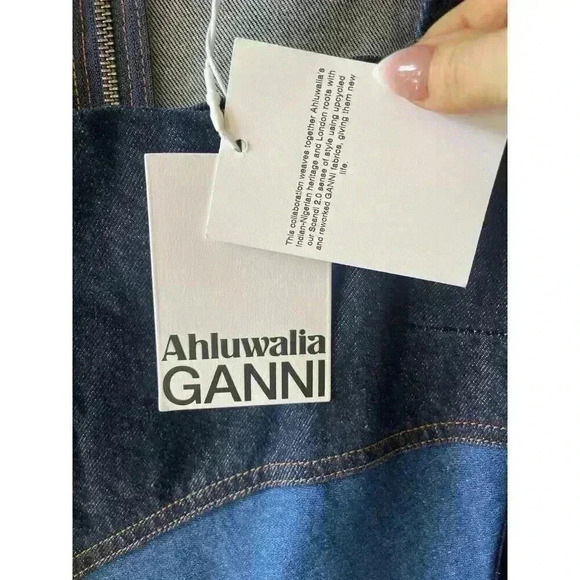 GANNI X Ahluwalia Denim Square Neck Midi Denim Wavy Dress Size 34 2 - Picture 11 of 15